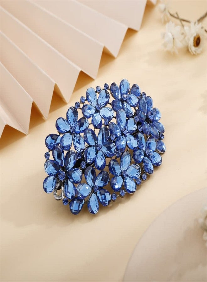 Aimimier Flower Crystal Hair Clips Shiny Rhinestone Hair Spring Clamp Hair Pins Bridal Hairpiece Wedding Hair Accessories for Women (Blue) - Image 4